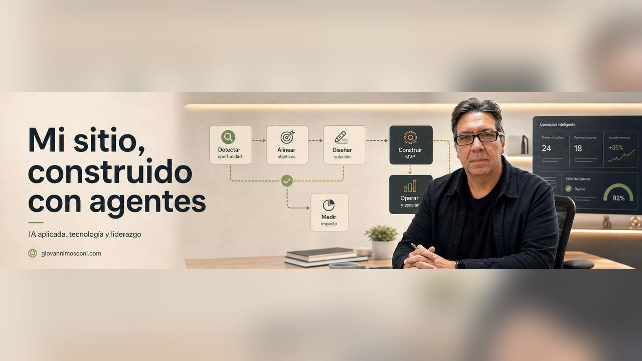 Composición editorial cálida sobre tecnología, agentes e infraestructura de trabajo