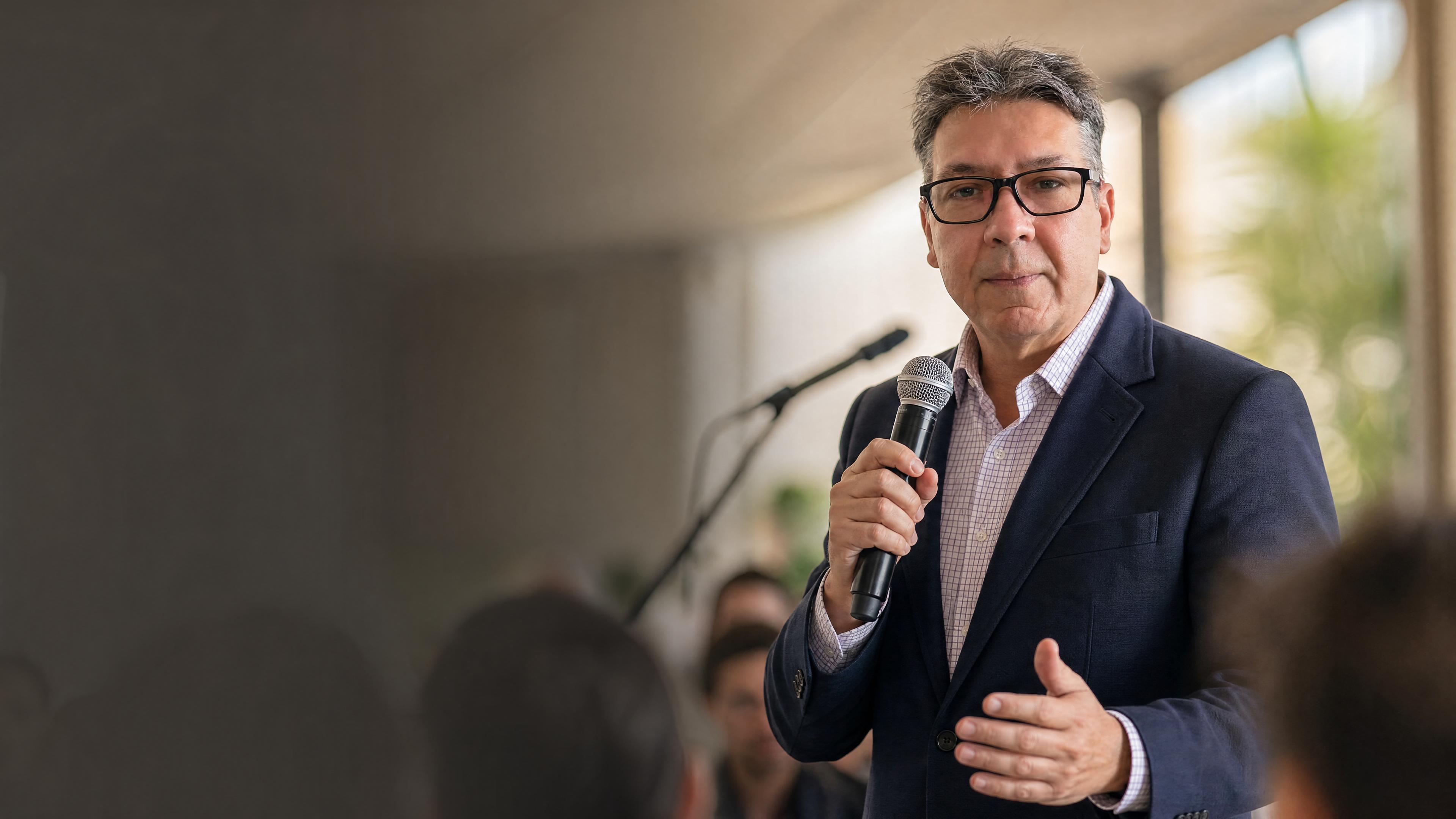 Giovanni Mosconi Ospino presentando sobre IA aplicada y automatización en un entorno editorial profesional